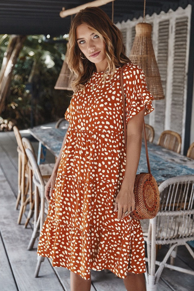 Ruffled Iiregular Polka Dot Dress