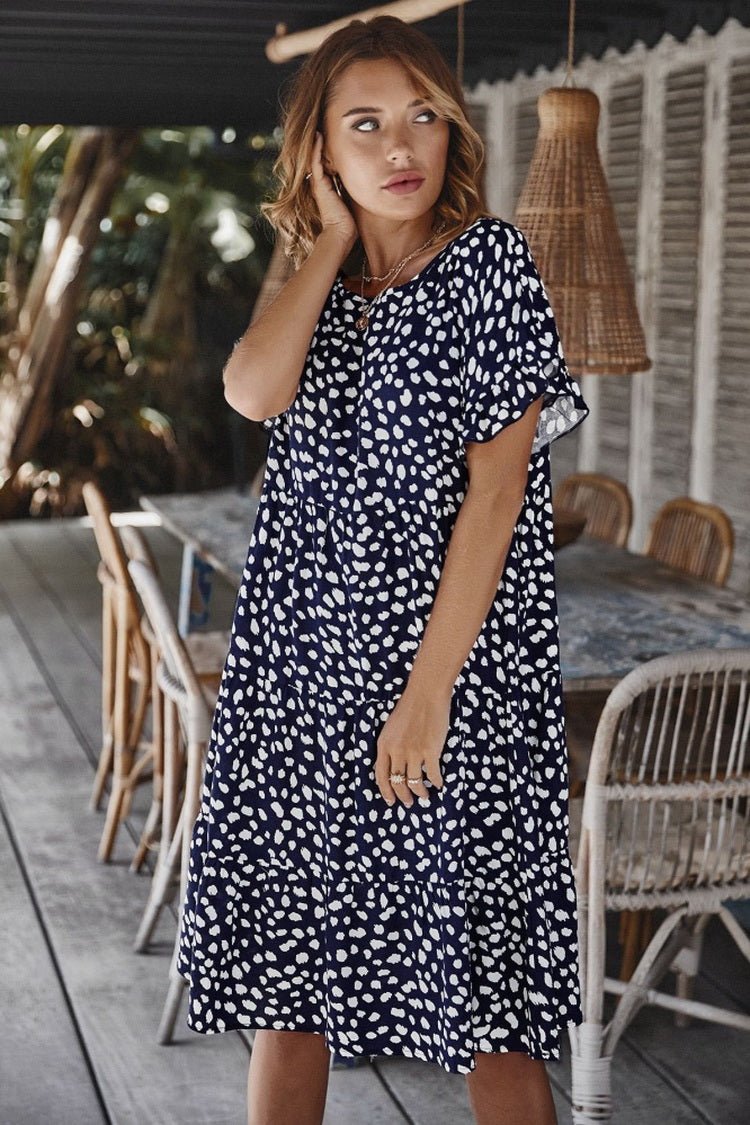 Ruffled Iiregular Polka Dot Dress