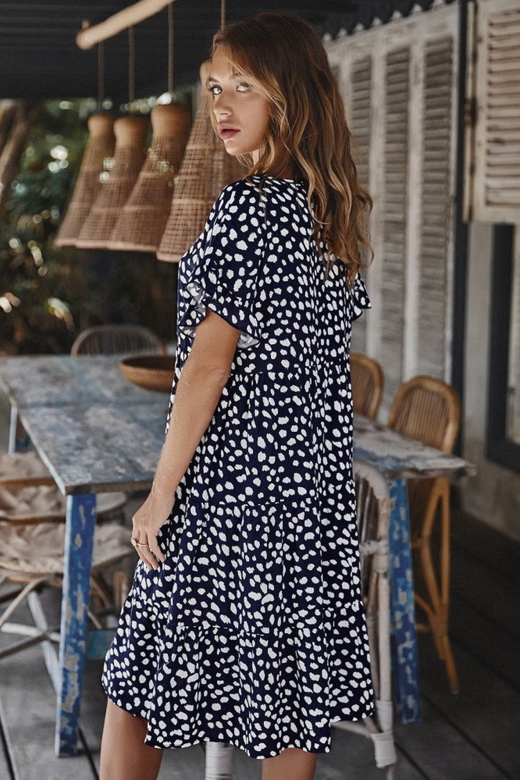 Ruffled Iiregular Polka Dot Dress