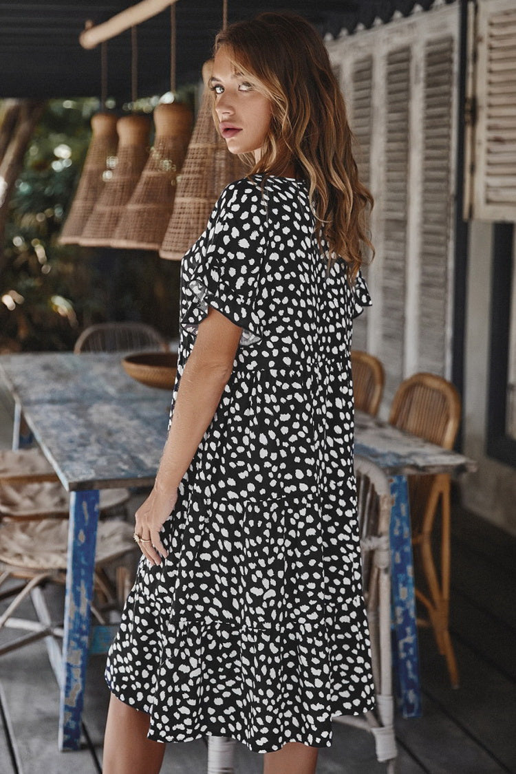 Ruffled Iiregular Polka Dot Dress
