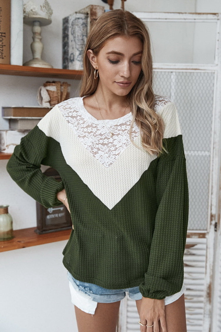 Patchwork Lace Collar Sweater
