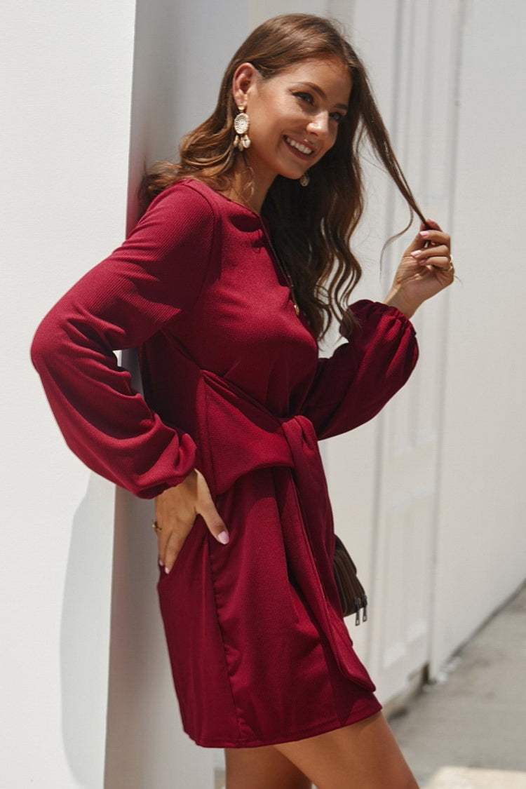 Long Sleeve Tie Casual Dress