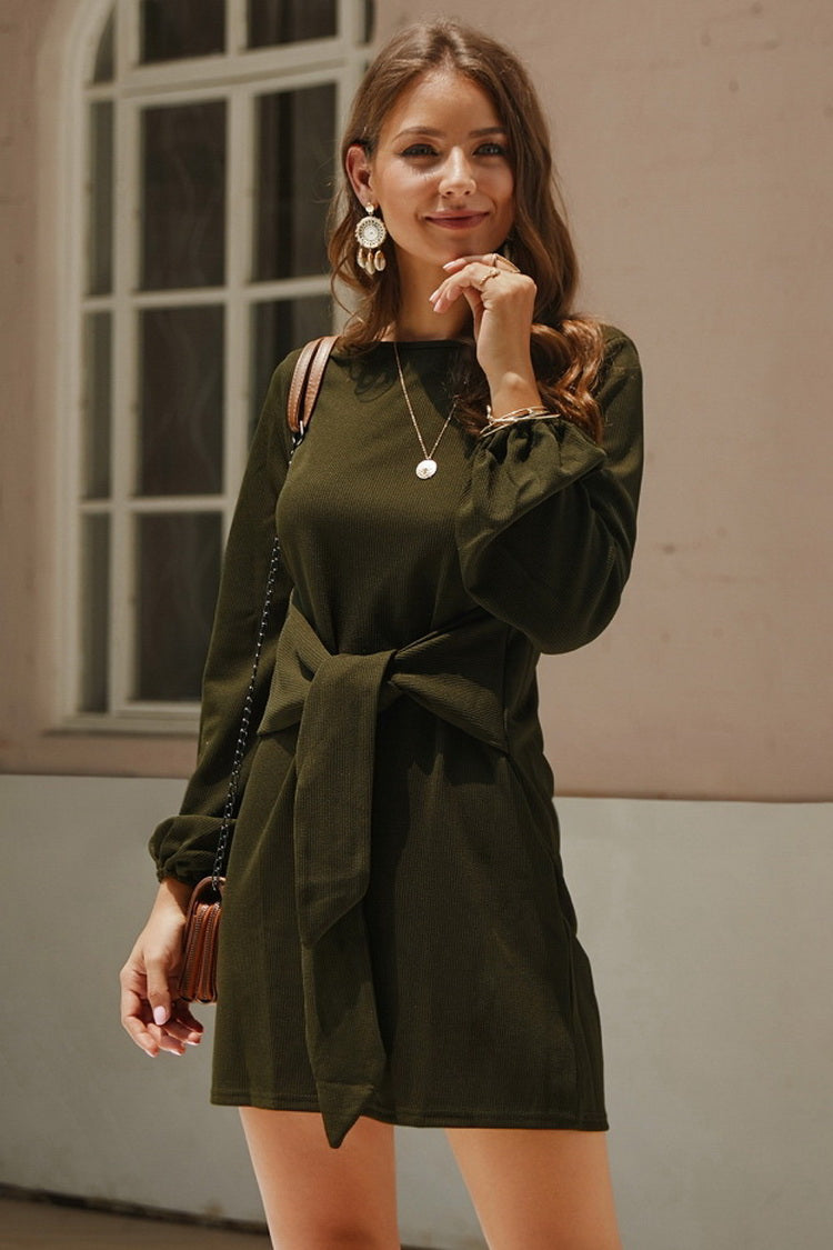 Long Sleeve Tie Casual Dress