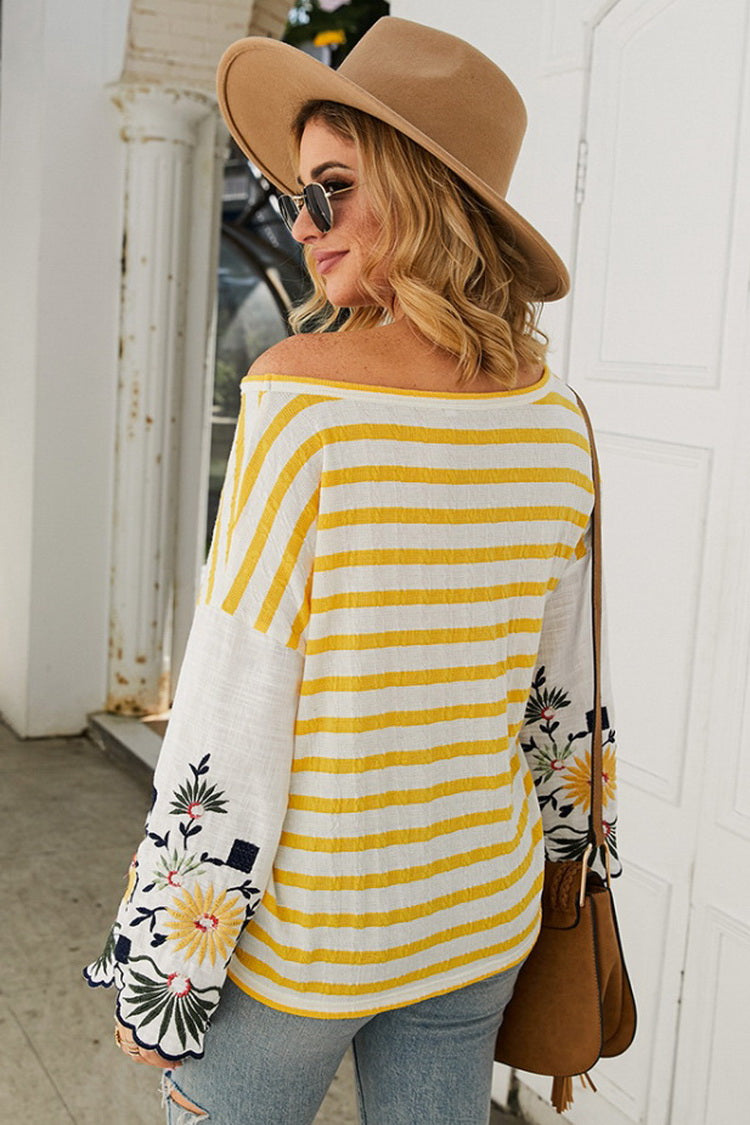 Embroidered Striped T-shirt