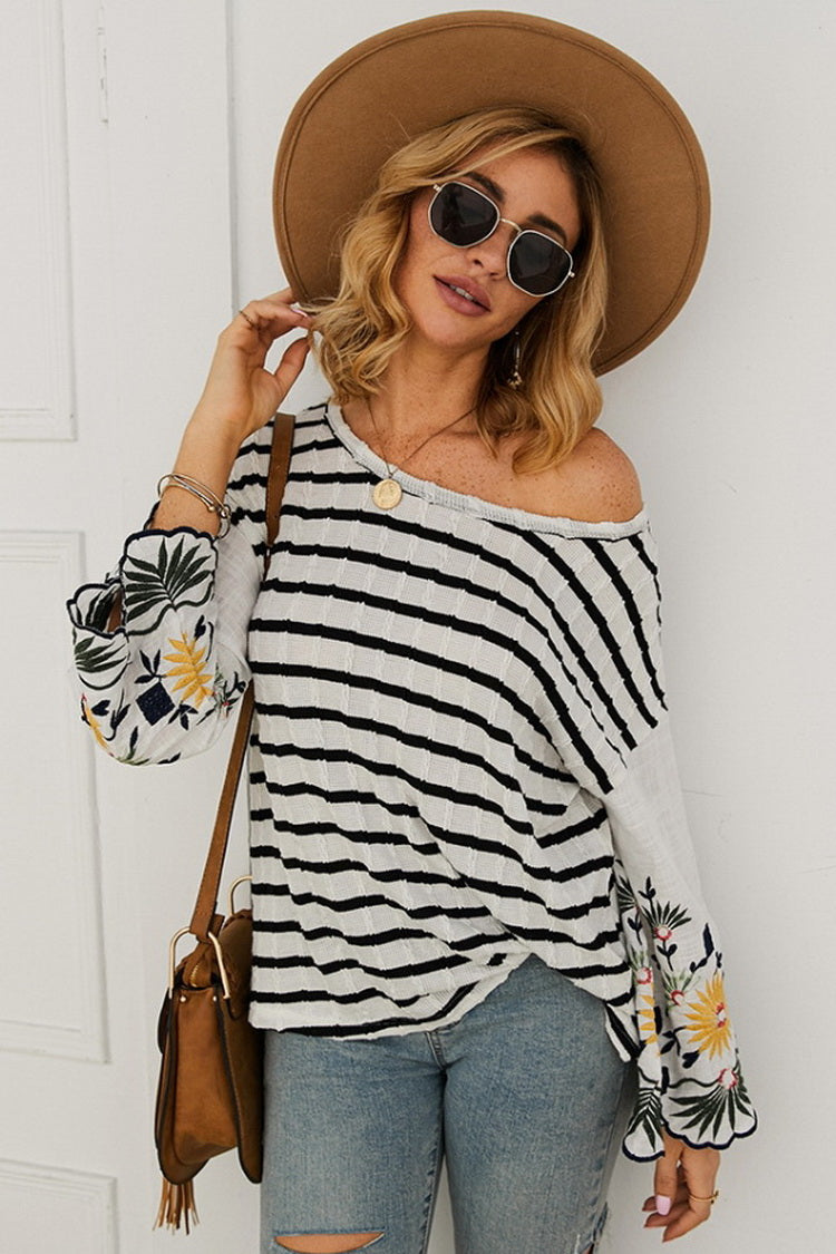 Embroidered Striped T-shirt