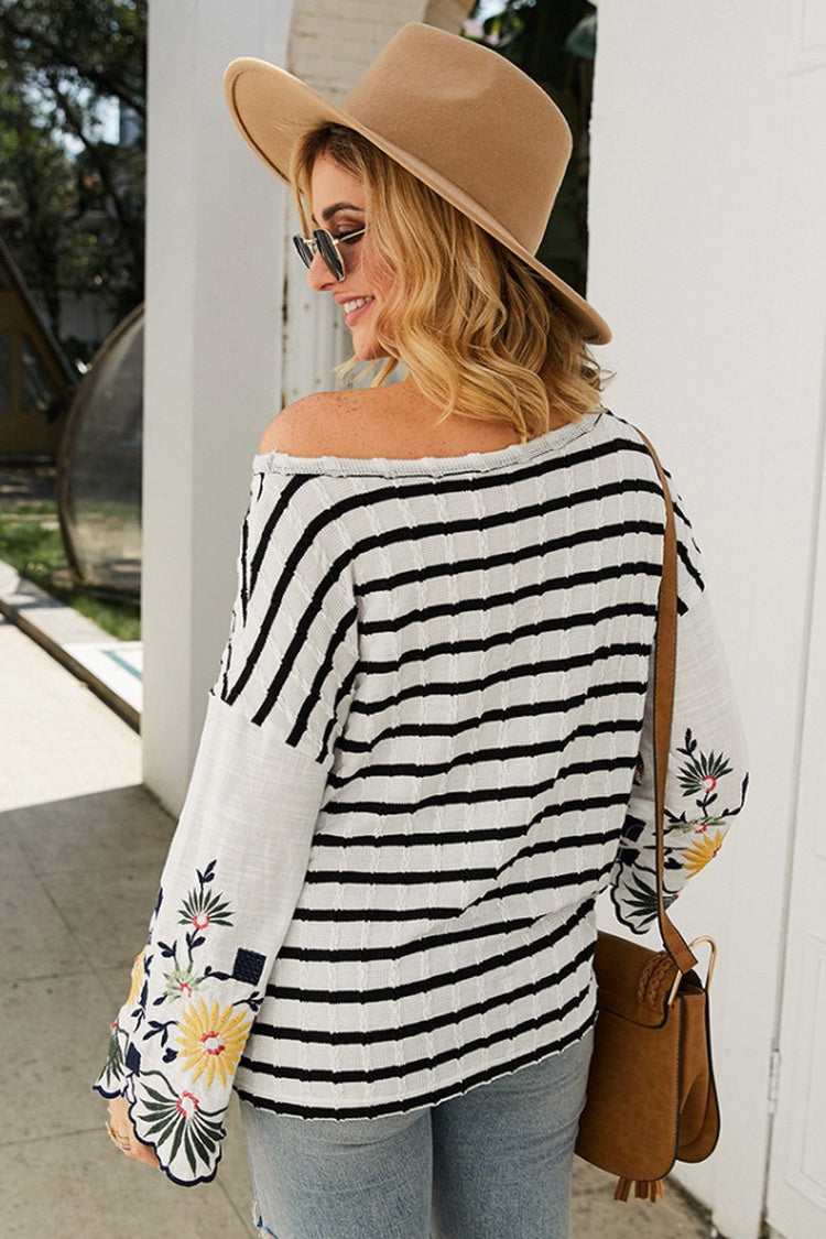 Embroidered Striped T-shirt