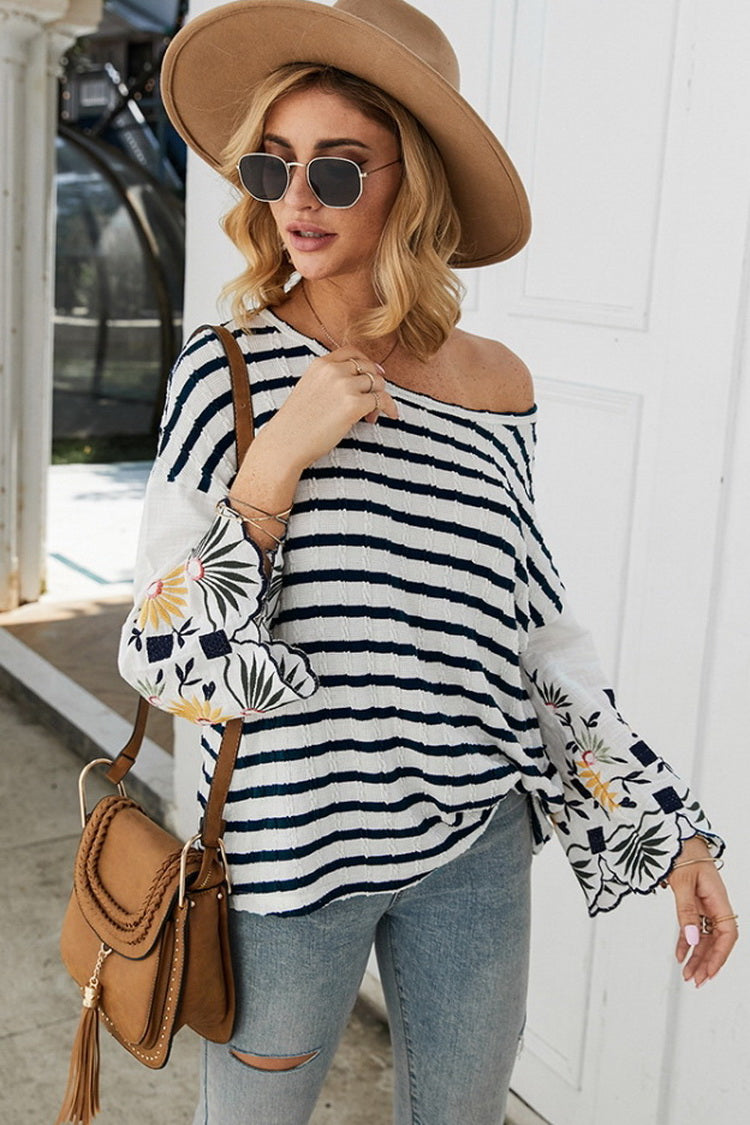 Embroidered Striped T-shirt