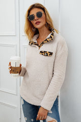 Leopard Button Plush Pullover