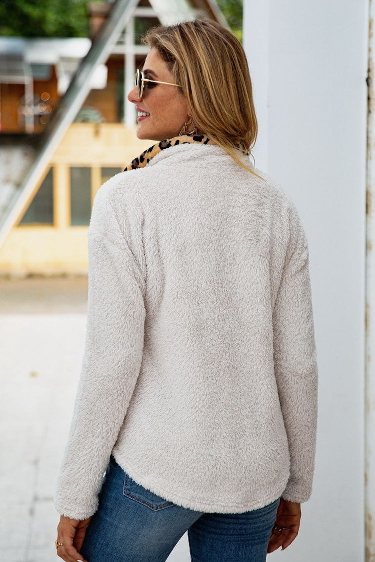 Leopard Button Plush Pullover