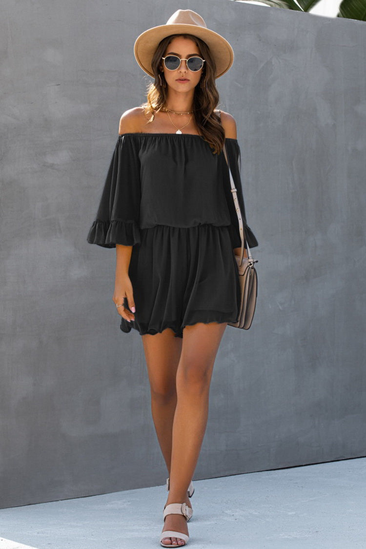 Backless Ruffled Chiffon One-shoulder Romper