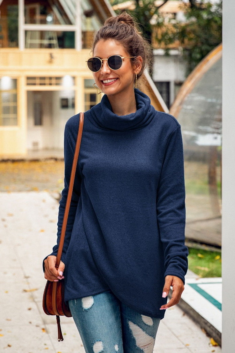 Turtleneck Long-sleeved Irregular Sweater