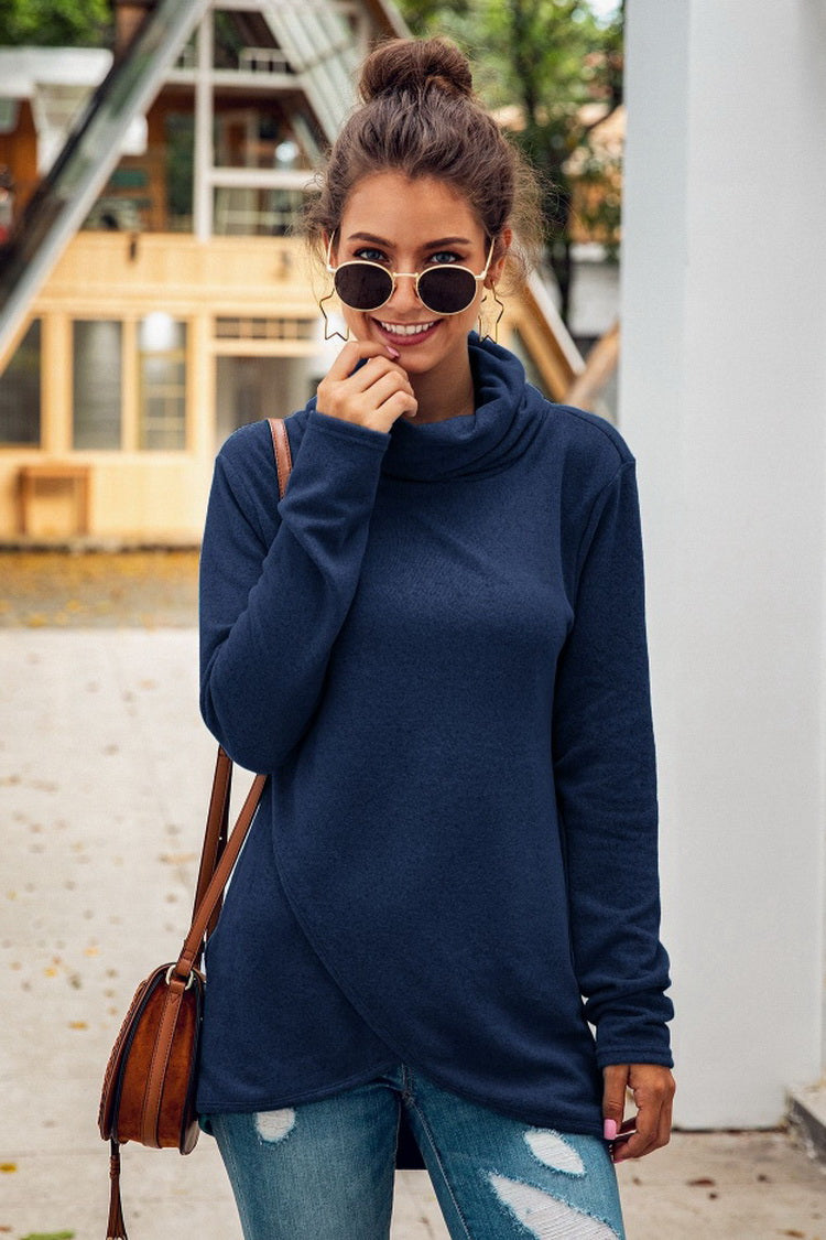Turtleneck Long-sleeved Irregular Sweater