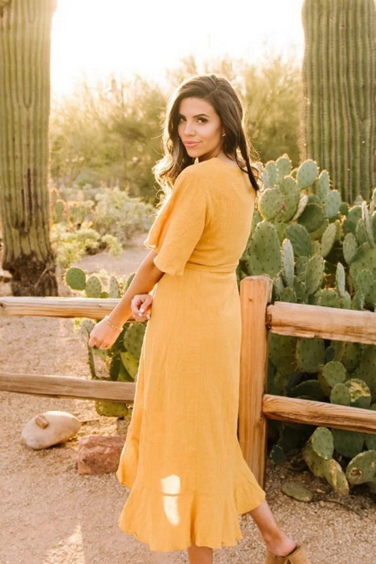 Ruffled V-neck Lace Dress