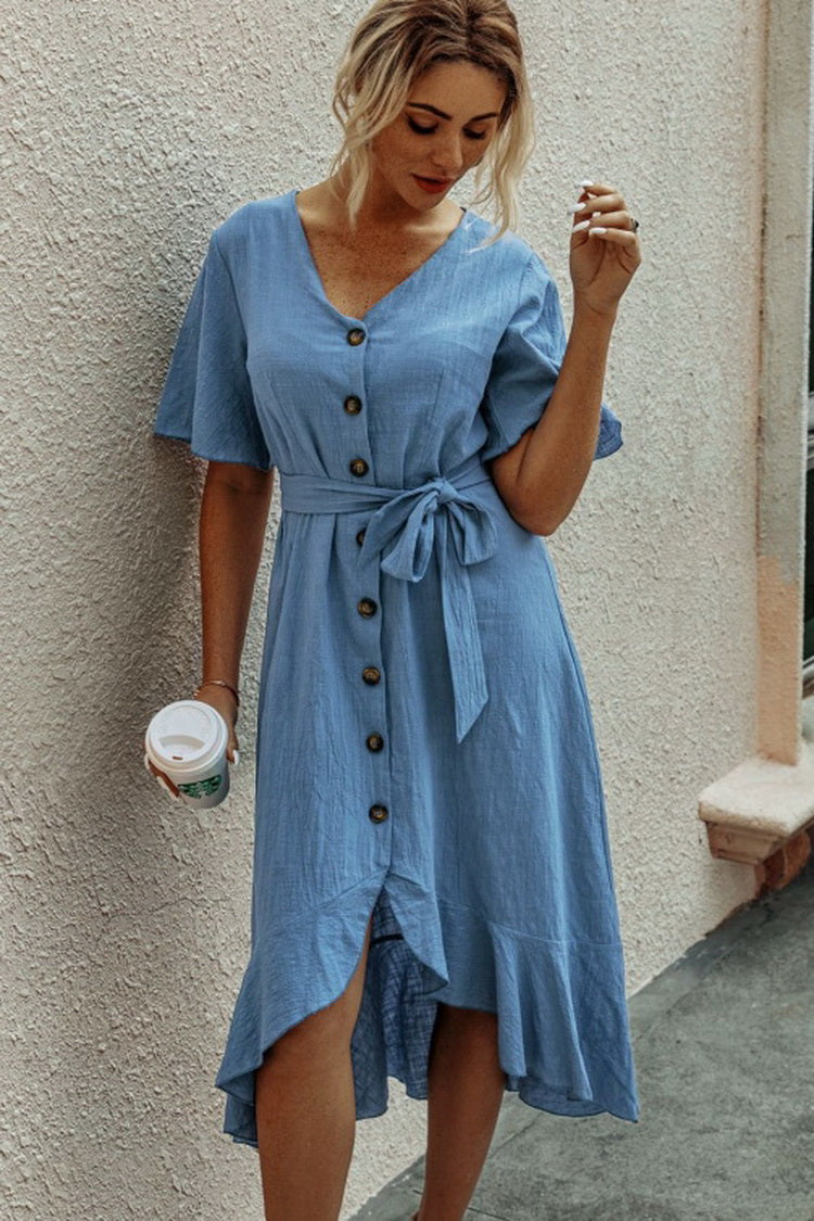 Ruffled V-neck Lace Dress