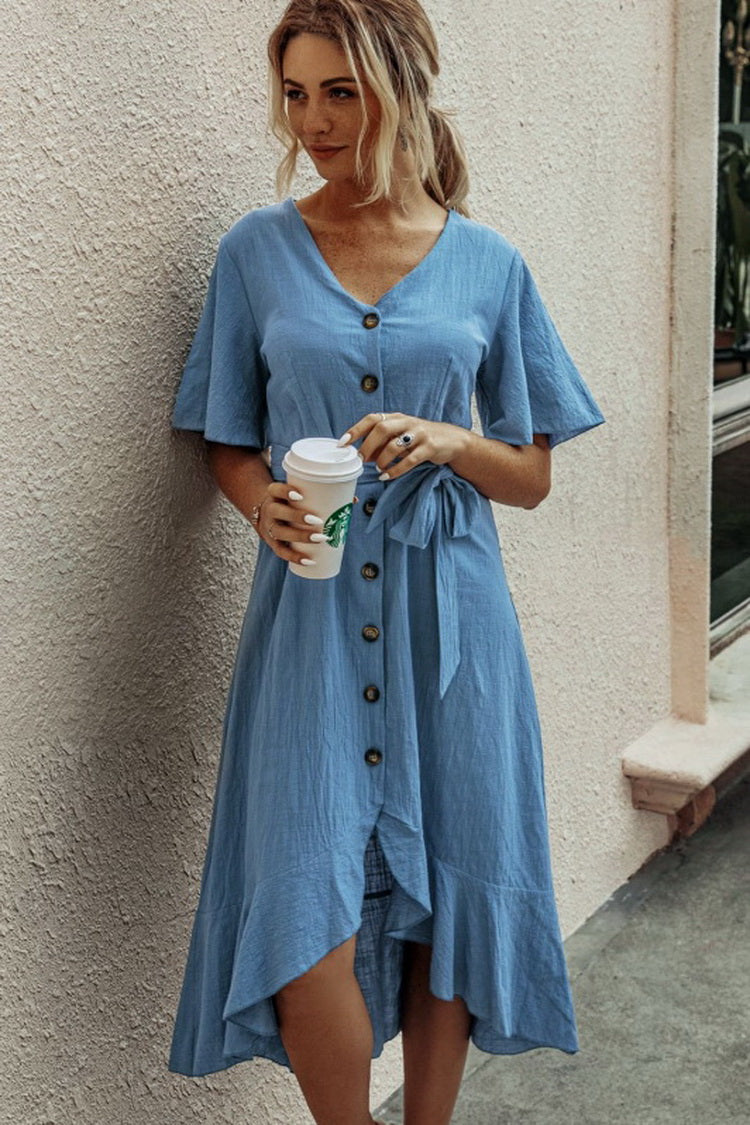 Ruffled V-neck Lace Dress