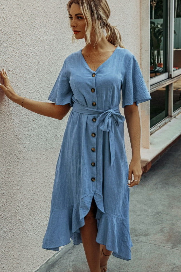 Ruffled V-neck Lace Dress