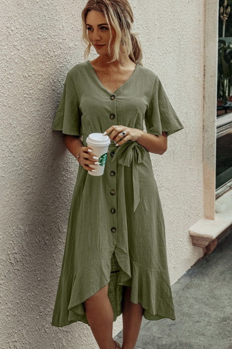 Ruffled V-neck Lace Dress