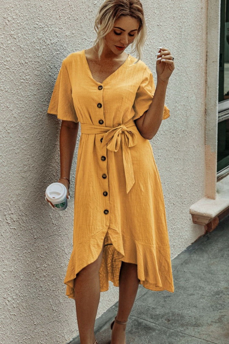 Ruffled V-neck Lace Dress