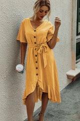 Ruffled V-neck Lace Dress