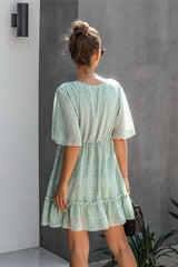 Printed V-neck Ruffled Dress