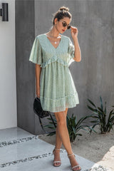 Printed V-neck Ruffled Dress