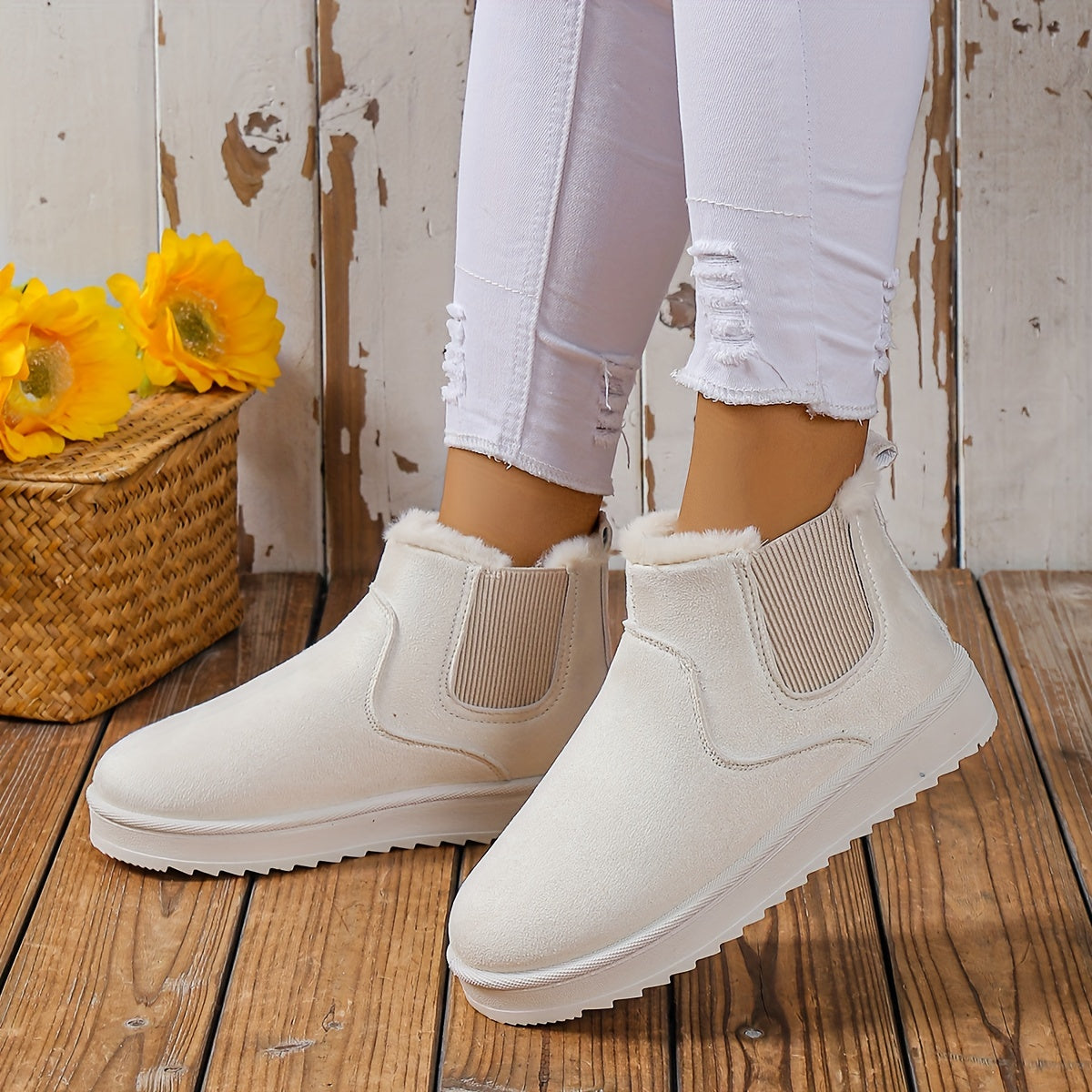 Plus Fleece Snow Slip On Flat Ankle Boots