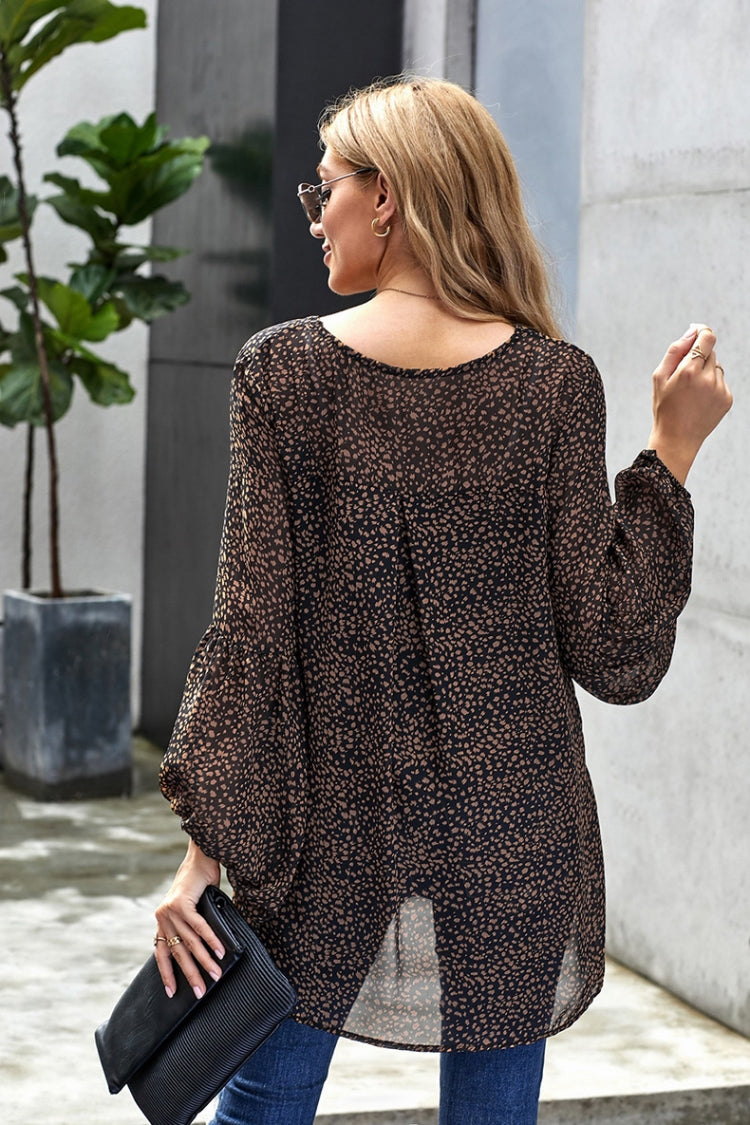 Lantern Long Sleeve Leopards Chiffon Top