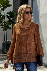Lantern Long Sleeve Leopards Chiffon Top