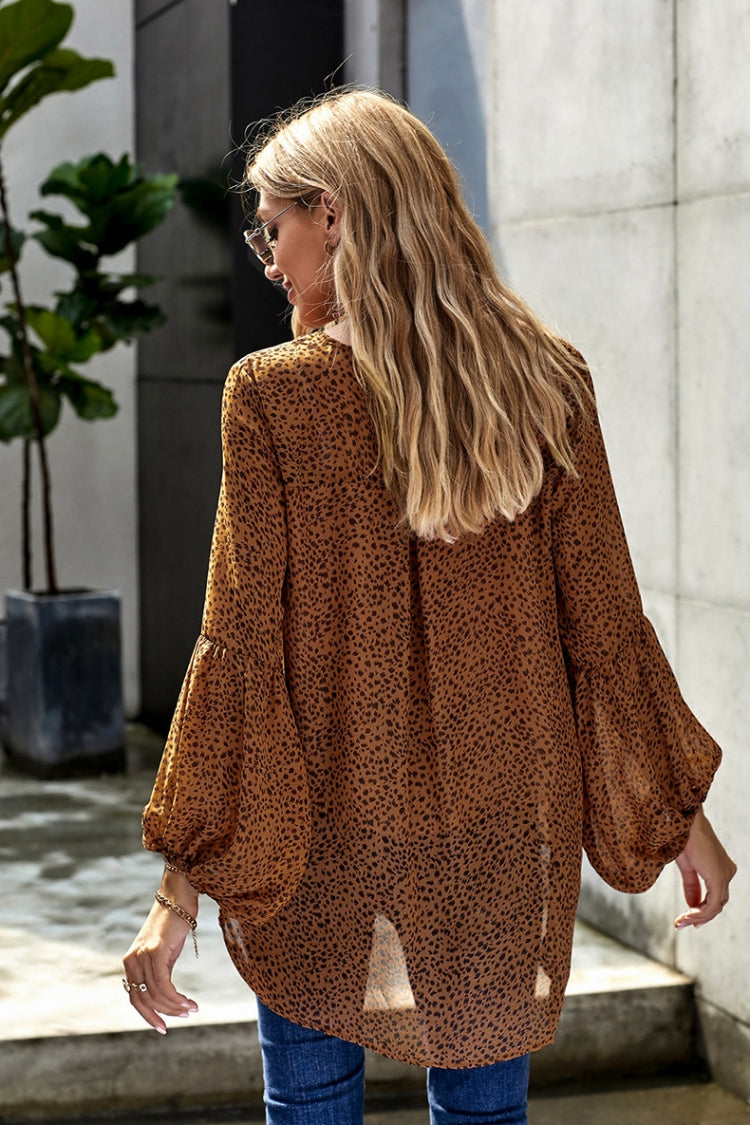 Lantern Long Sleeve Leopards Chiffon Top