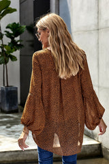 Lantern Long Sleeve Leopards Chiffon Top