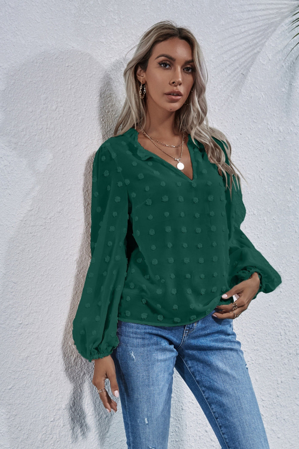 Loose V-neck Embroidered Shirt