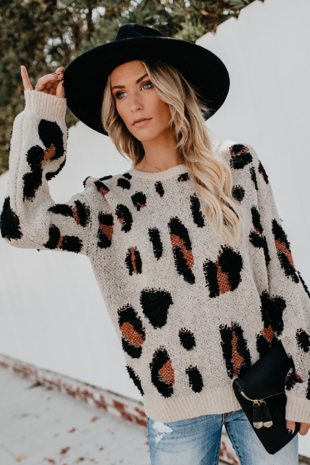 Leopard Round Neck Pullover Sweater