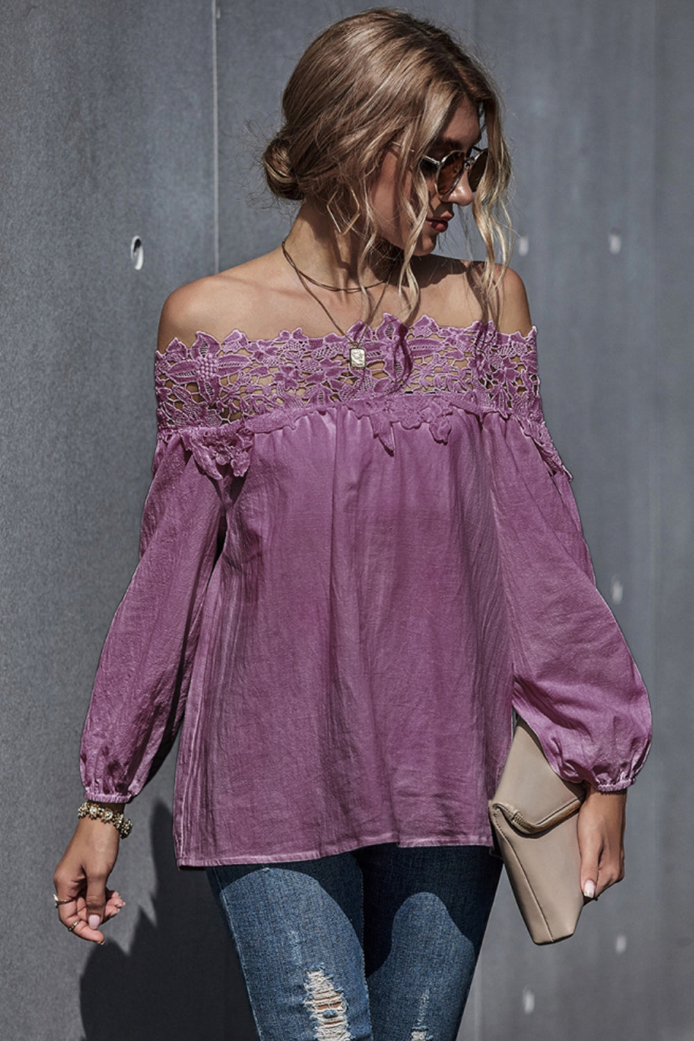 Lace Patchwork Off-Shoulder Blouse