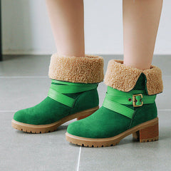 Artificial Suede Chunky Heel Boots