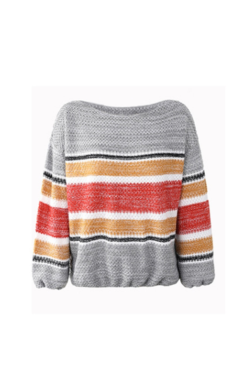 Off-Shoulder Contrast Rainbow Striped Sweater