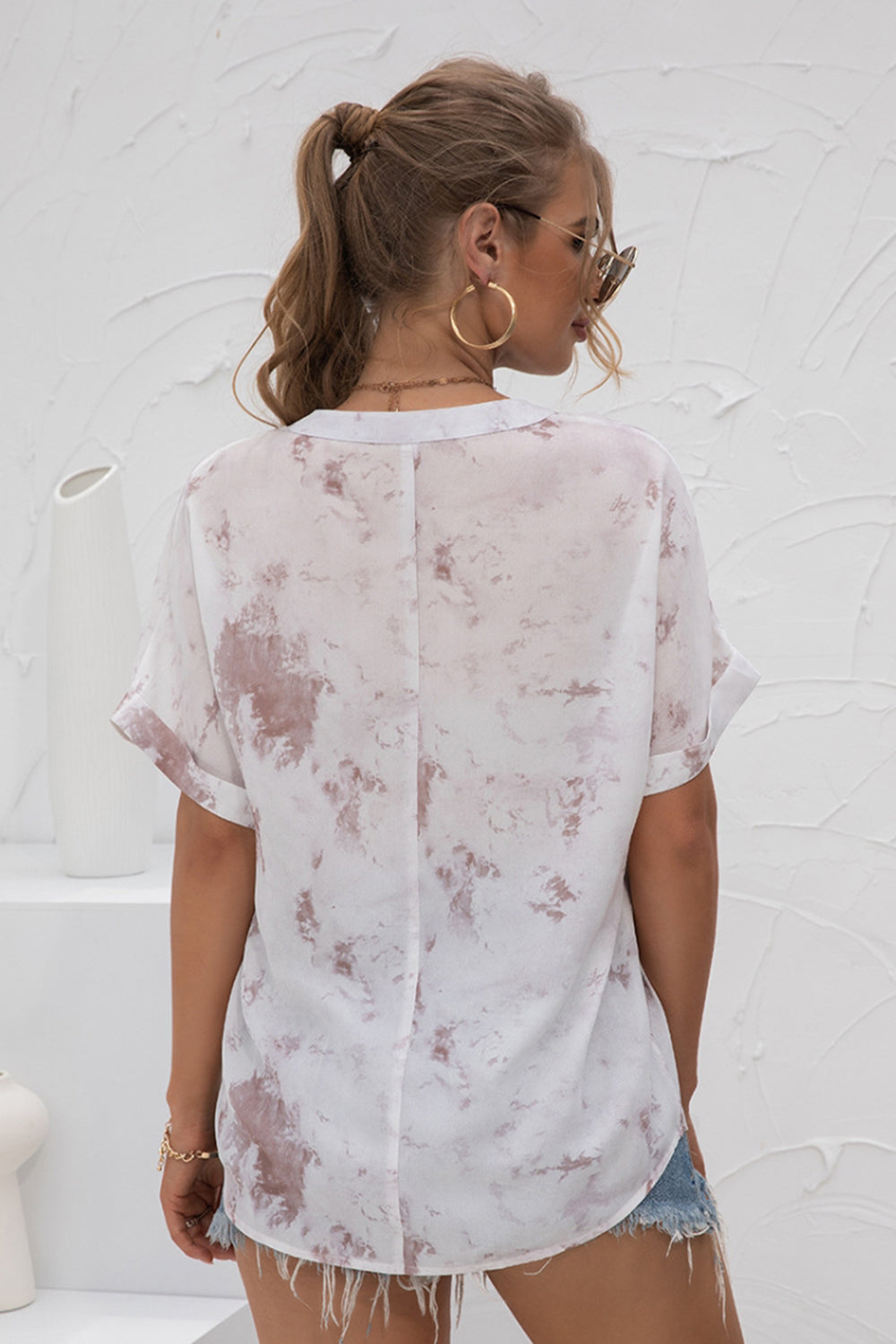 V-Neck Tie-Dye Print Chiffon Shirt