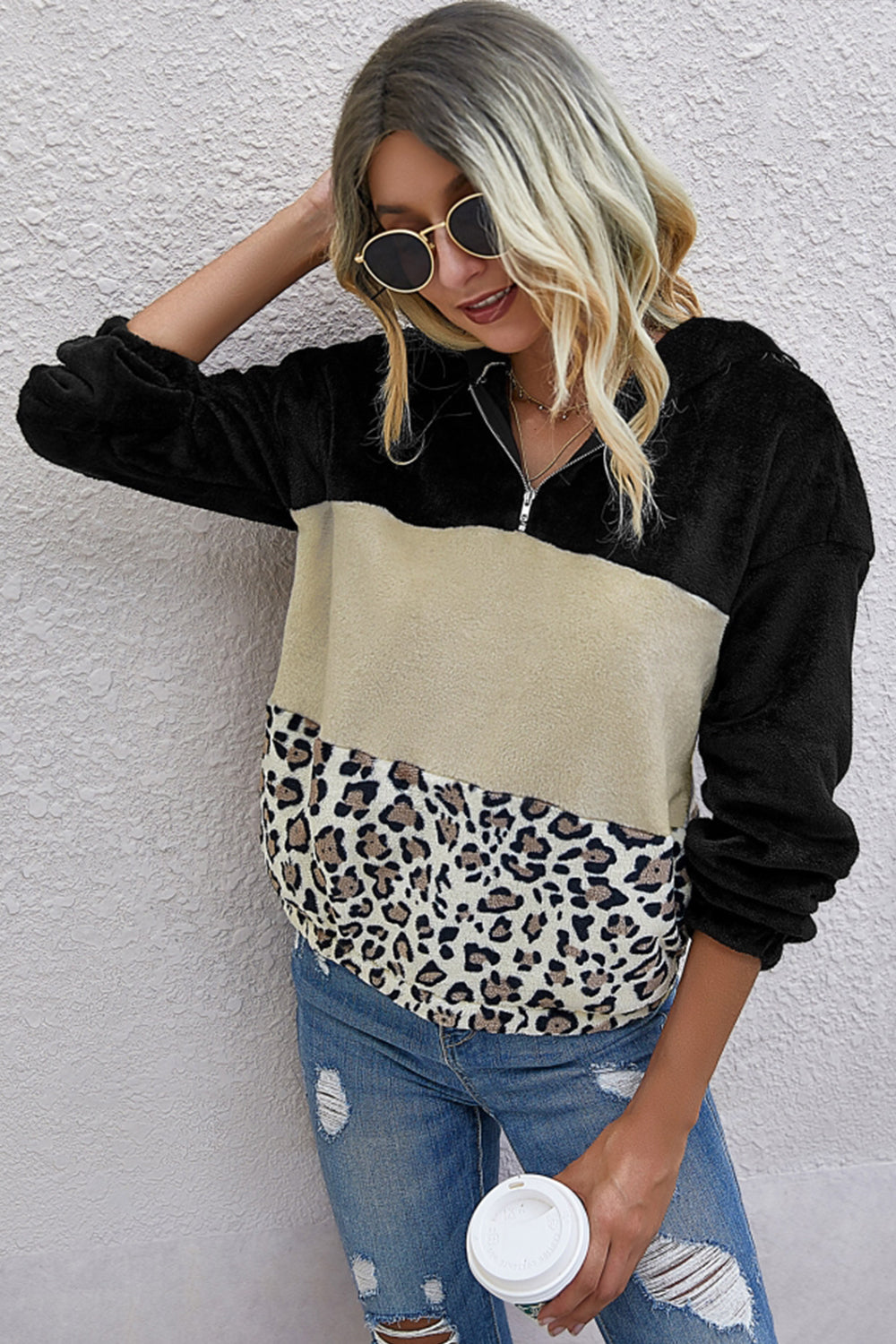 Leopard Patchwork Plush Sweater