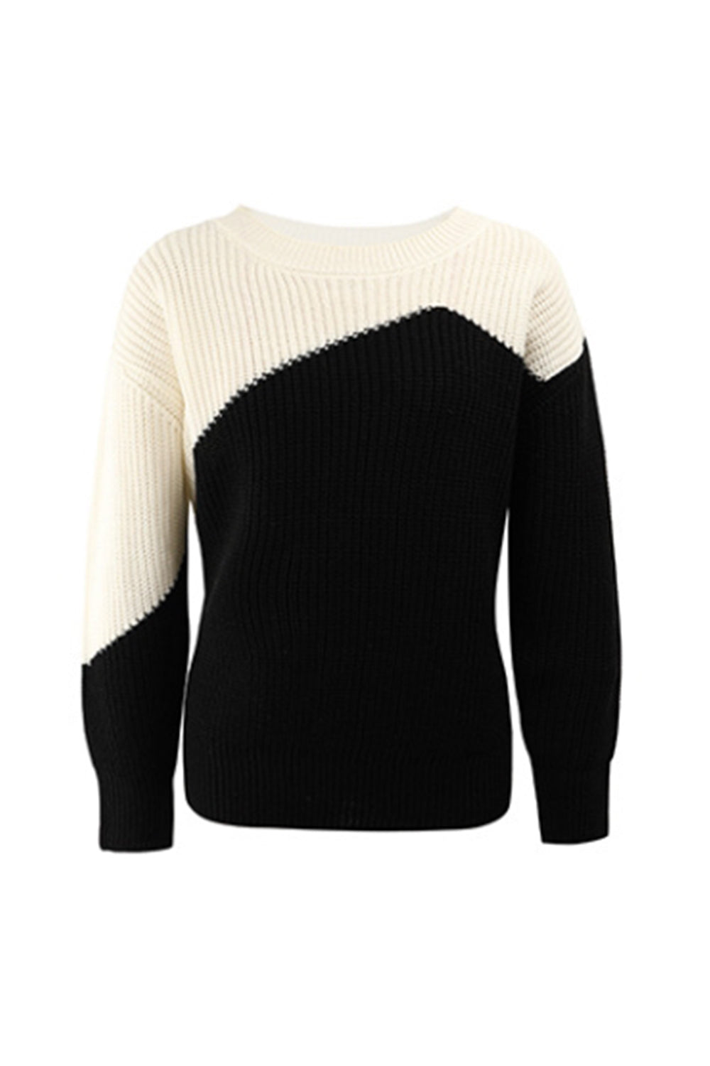 Round Neck Contrast Patchwork Pullover
