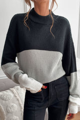 Half Turtleneck black gray Transition Stitching Sweater