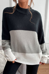 Half Turtleneck black gray Transition Stitching Sweater