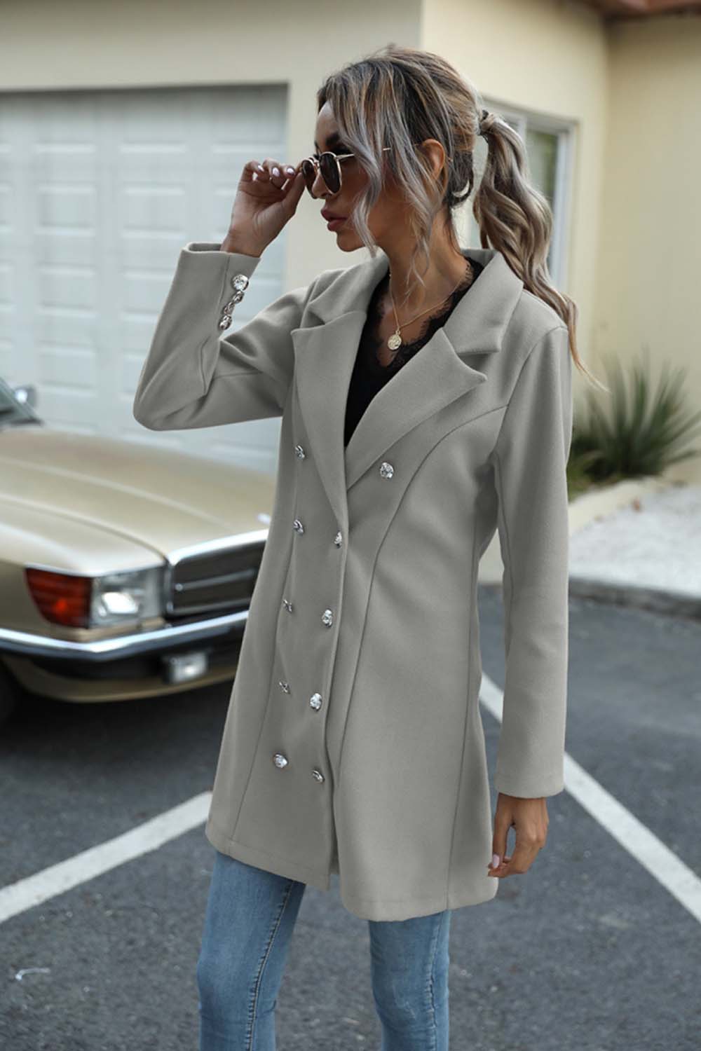 Long Button Lapel Woolen Coat