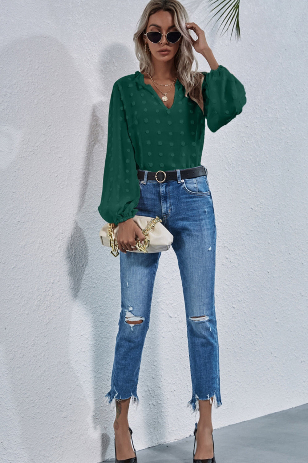 Loose V-neck Embroidered Shirt