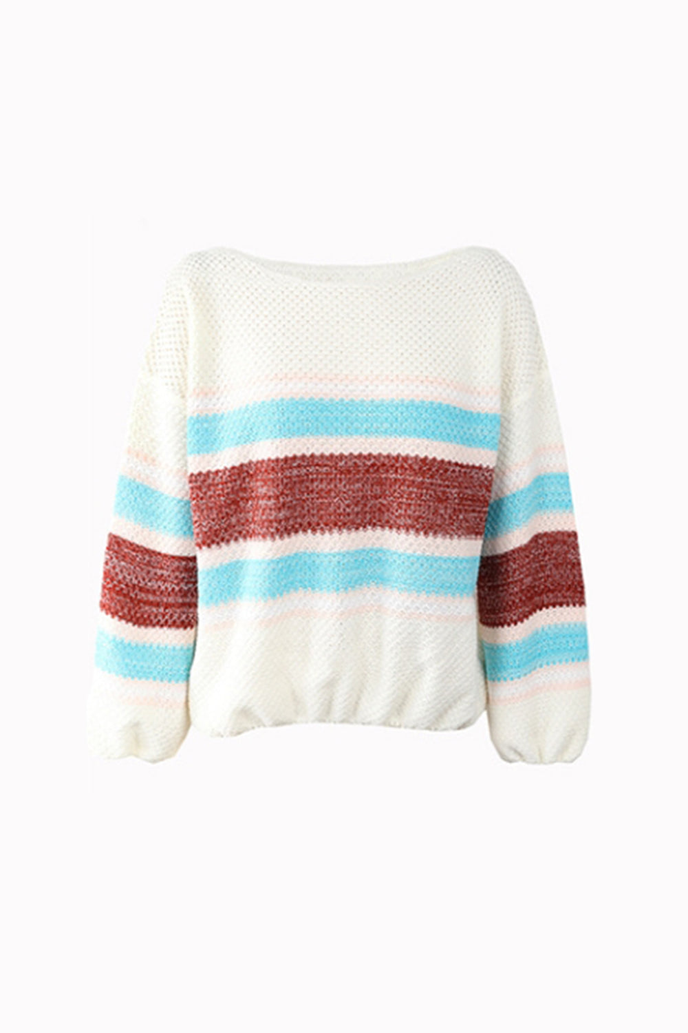 Off-Shoulder Contrast Rainbow Striped Sweater