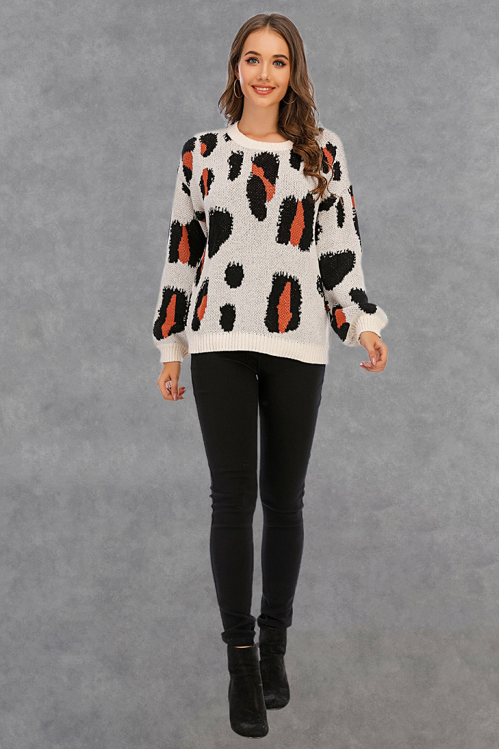 Leopard Round Neck Pullover Sweater