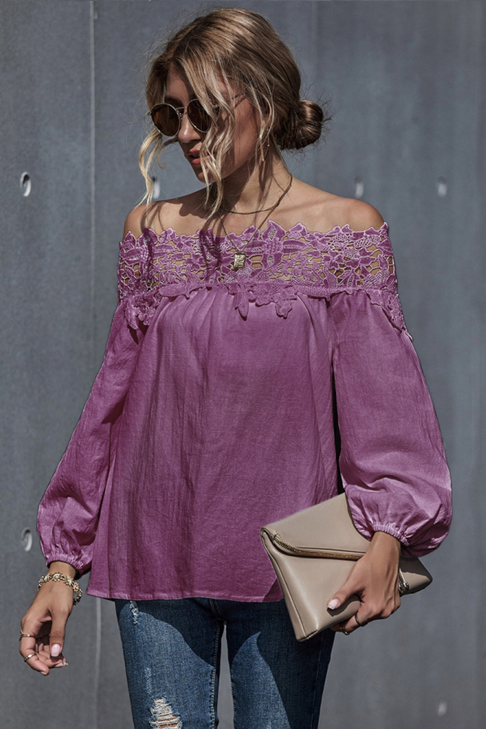 Lace Patchwork Off-Shoulder Blouse