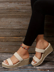 Double Strap Open Toe Espadrilles Wedge Sandals