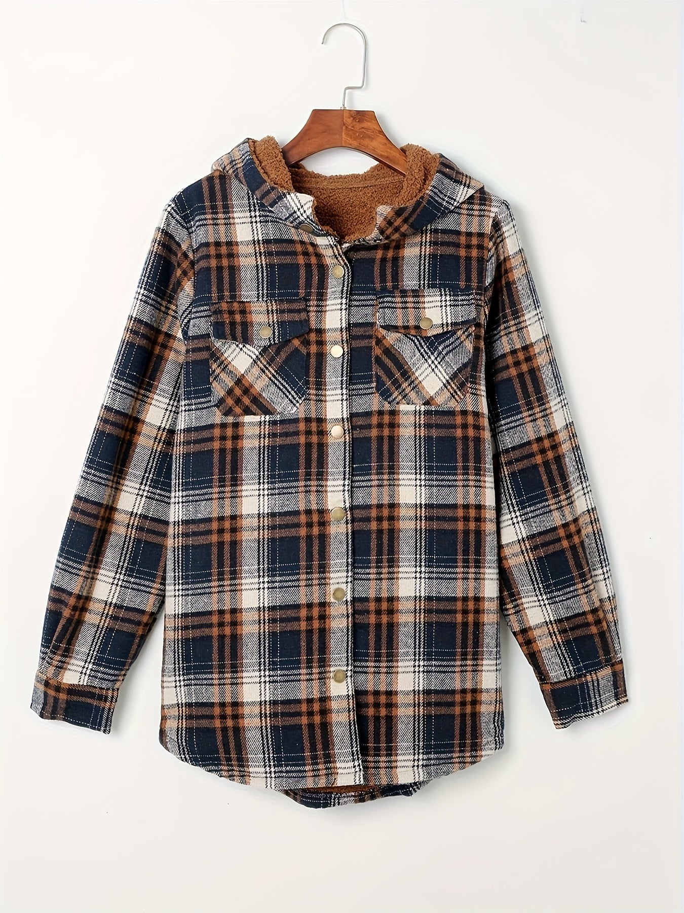 Plaid Pattern Velvet Lining Hooded Jacket