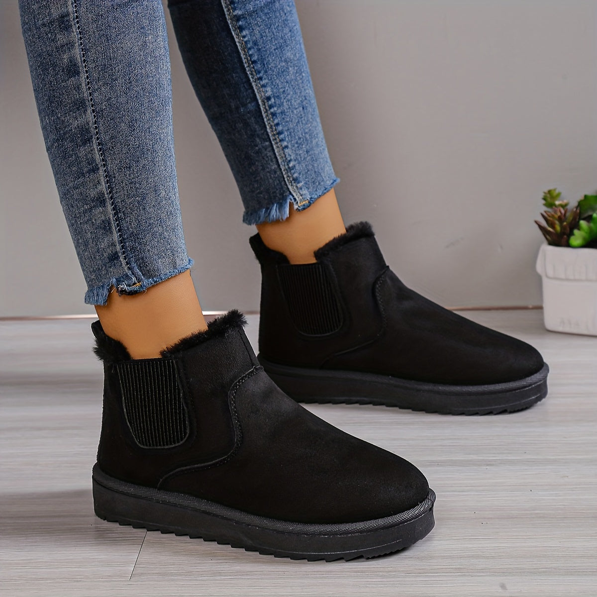 Plus Fleece Snow Slip On Flat Ankle Boots