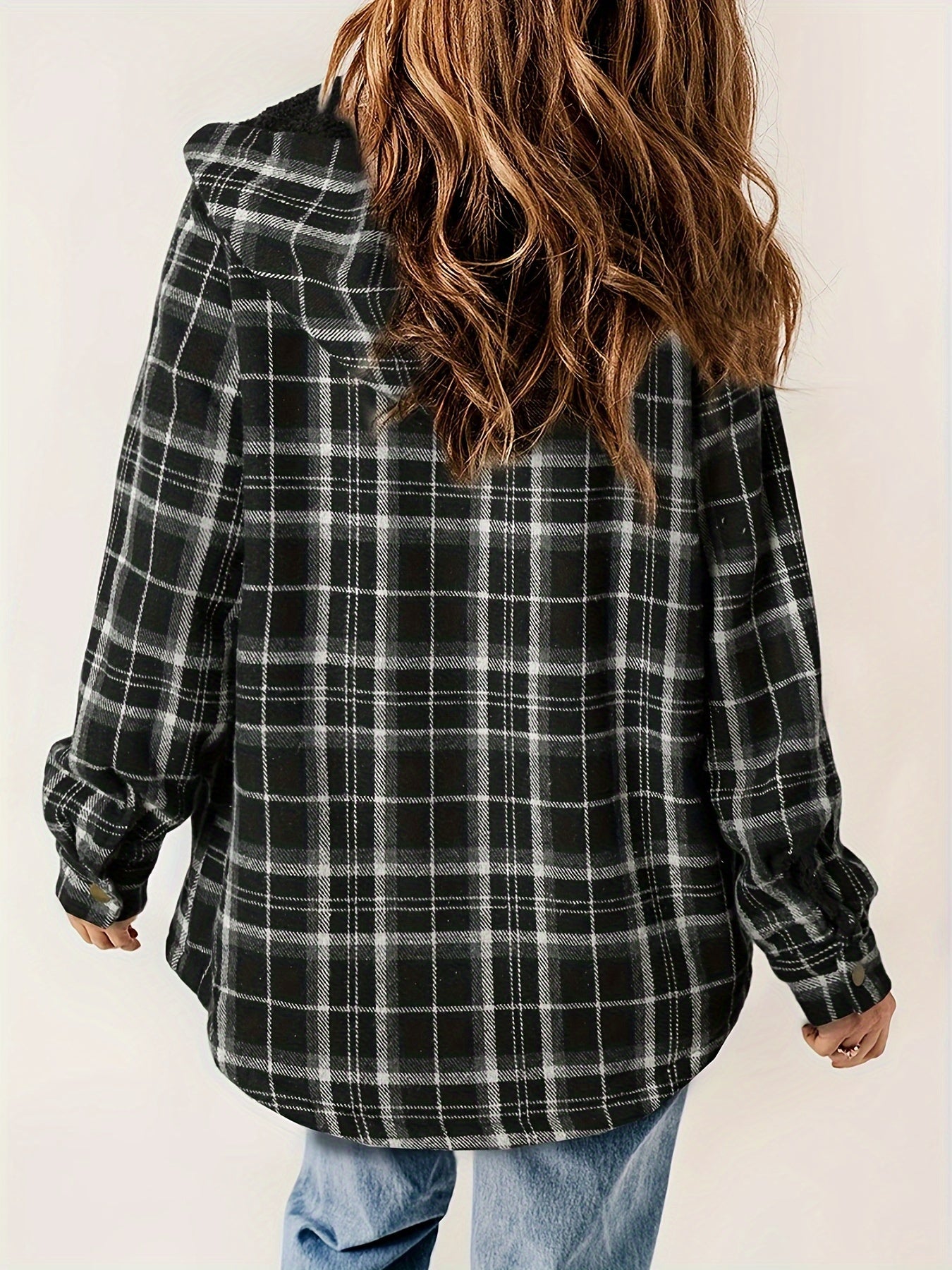 Plaid Pattern Velvet Lining Hooded Jacket