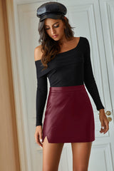 High Waist Irregular PU Leather Skirt